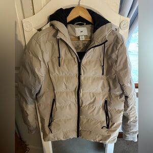 Men's or Women’s Beige Tan Stone Khaki Black Medium Puffer Jacket H&M Hooded